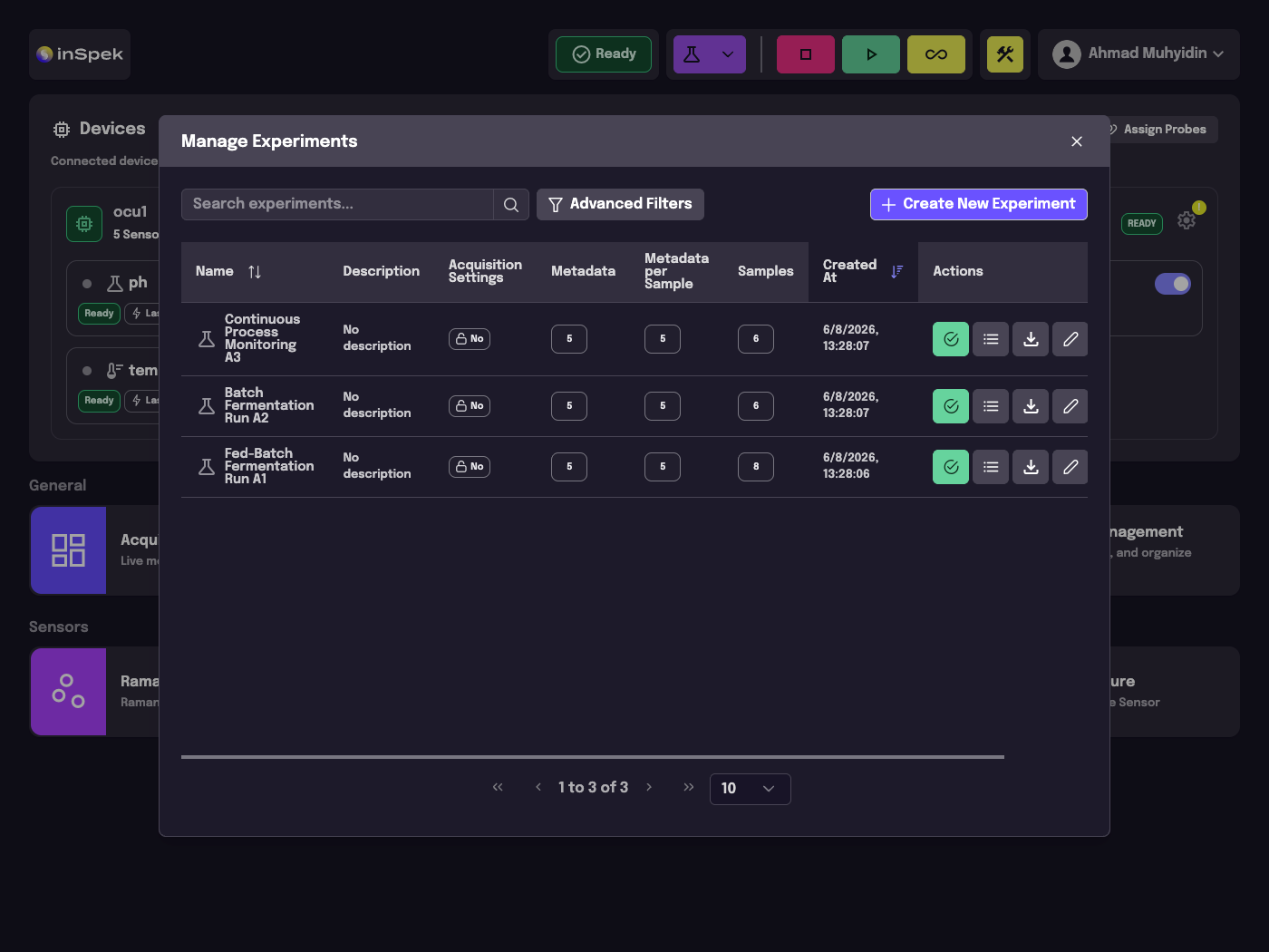 OCU — daftar eksperimen