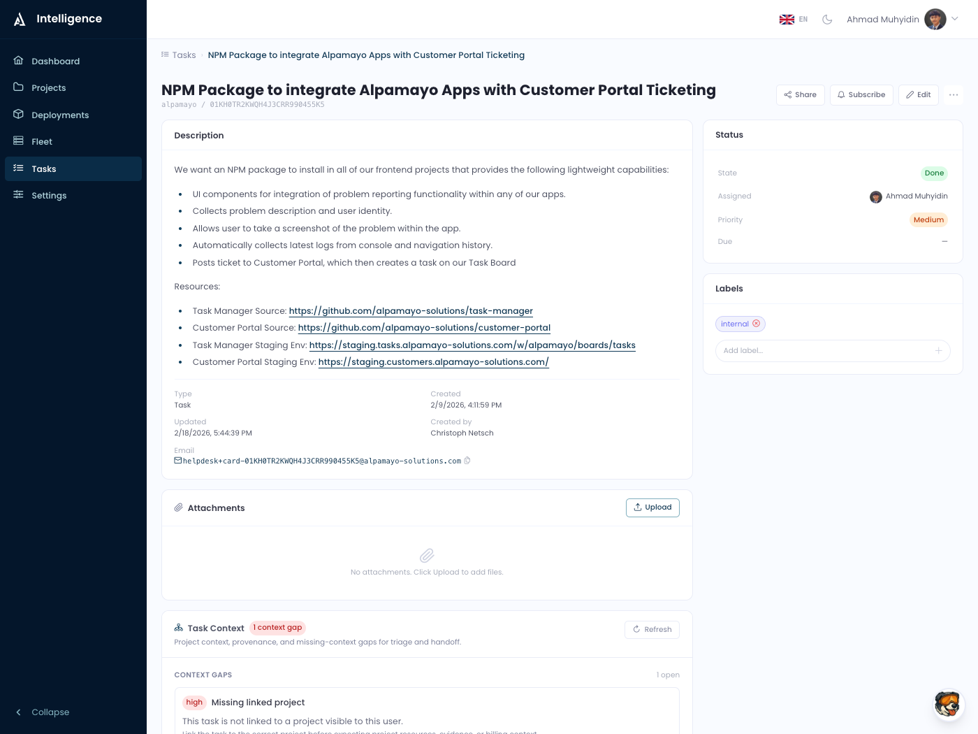 Intelligence — task detail (extended)