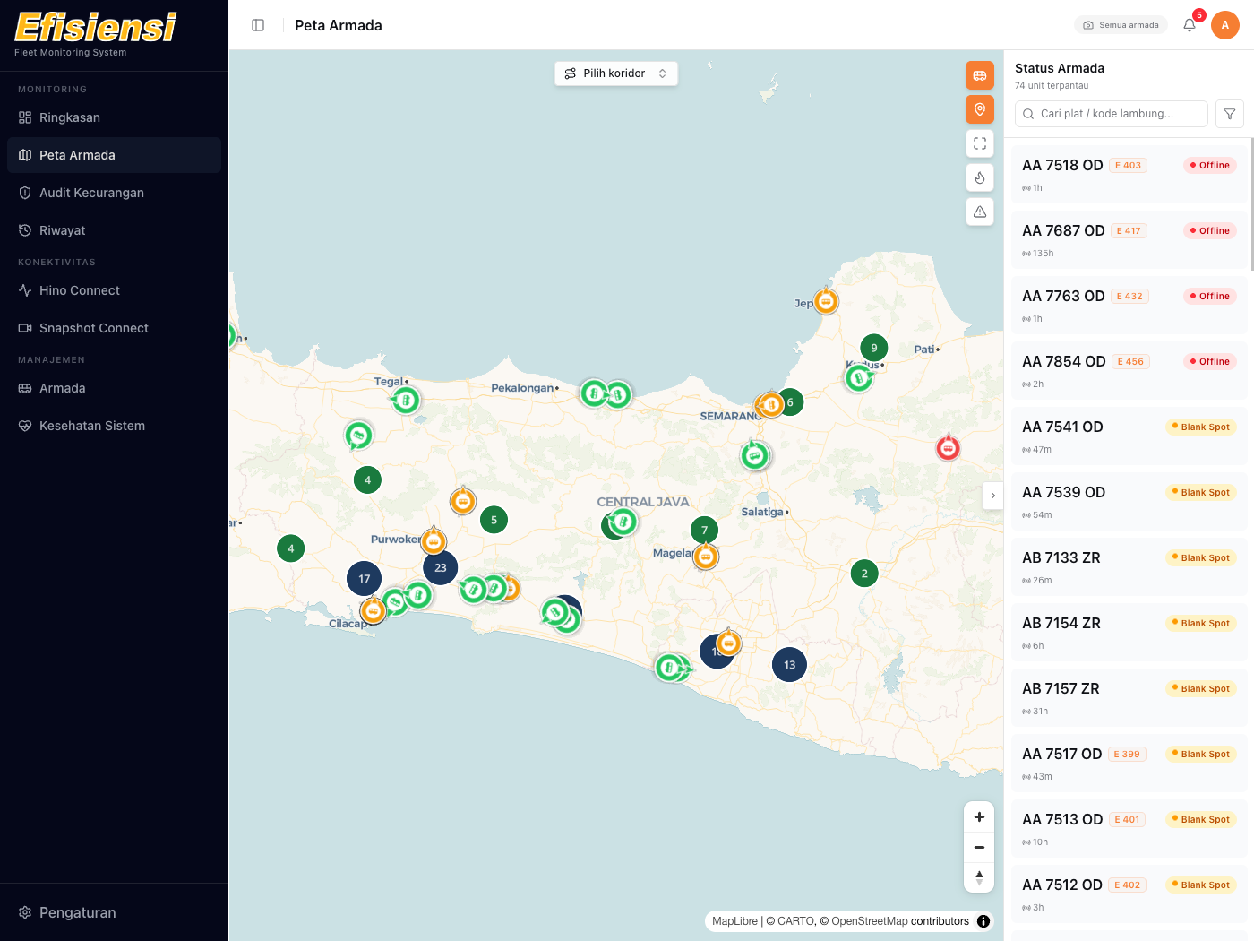 Live map — all buses on route
