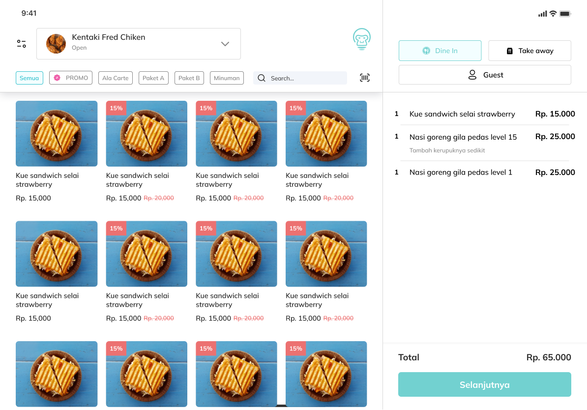 POS kasir — menu & cart
