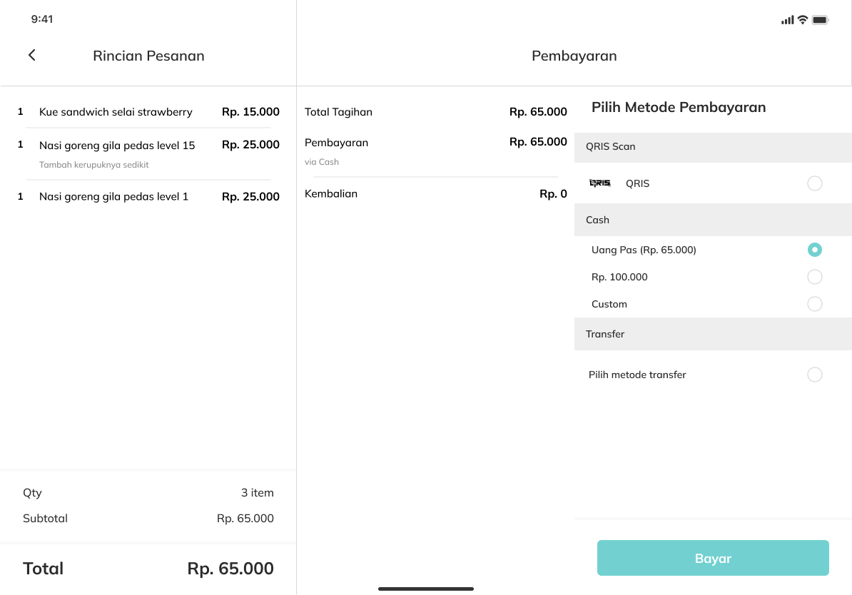 POS kasir — rincian pesanan & pembayaran
