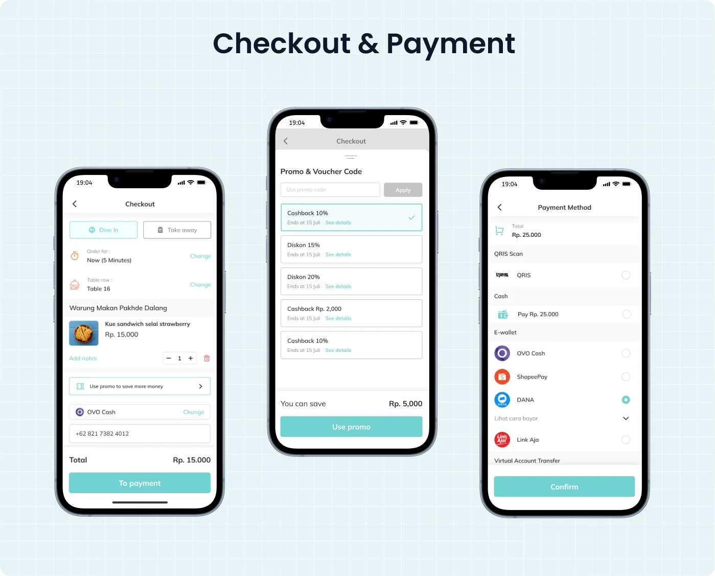 Menu app — checkout & payment