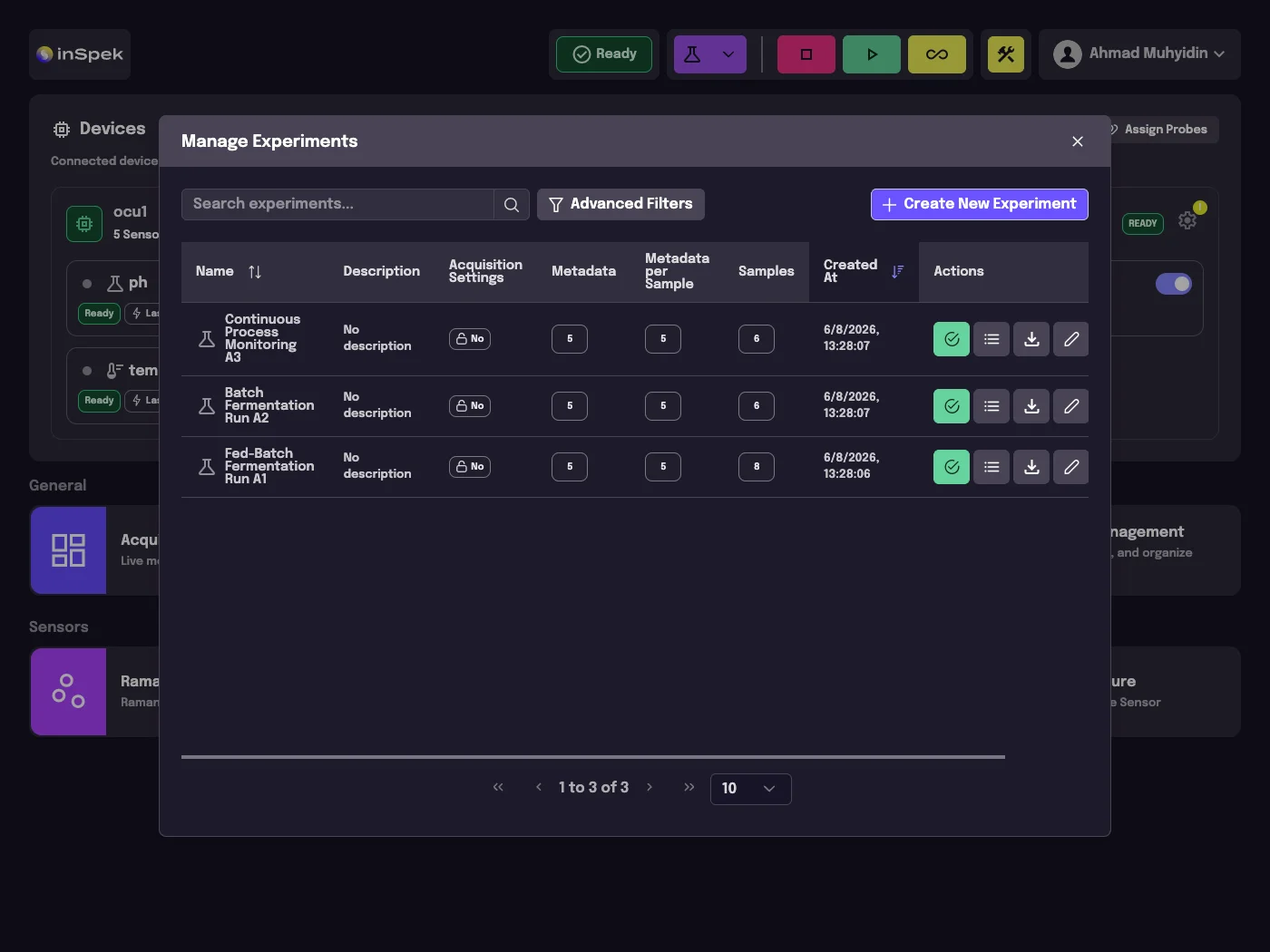 OCU — experiment list