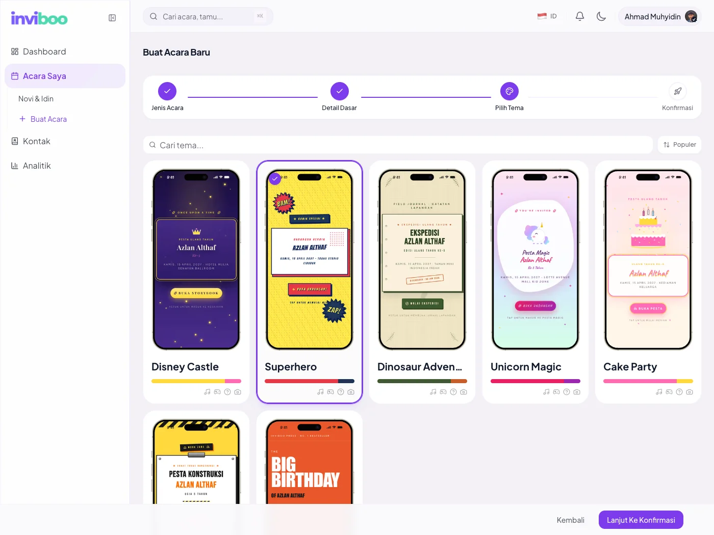 Buat acara — pilih tema undangan
