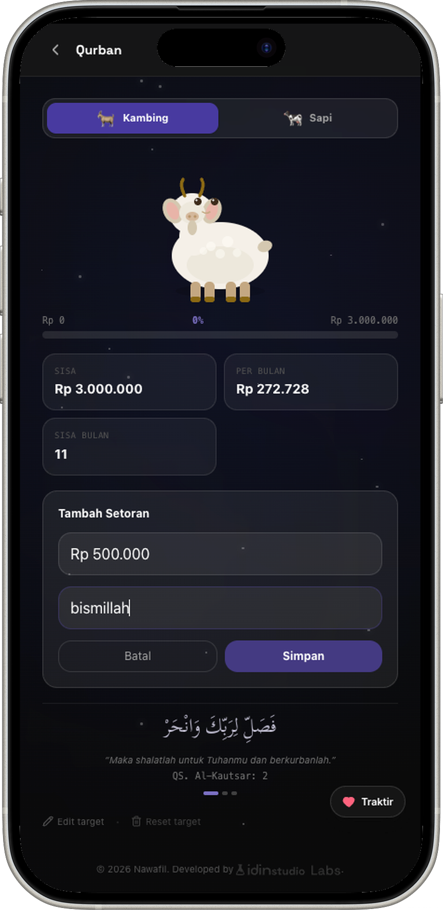 Qurban savings — add setoran form